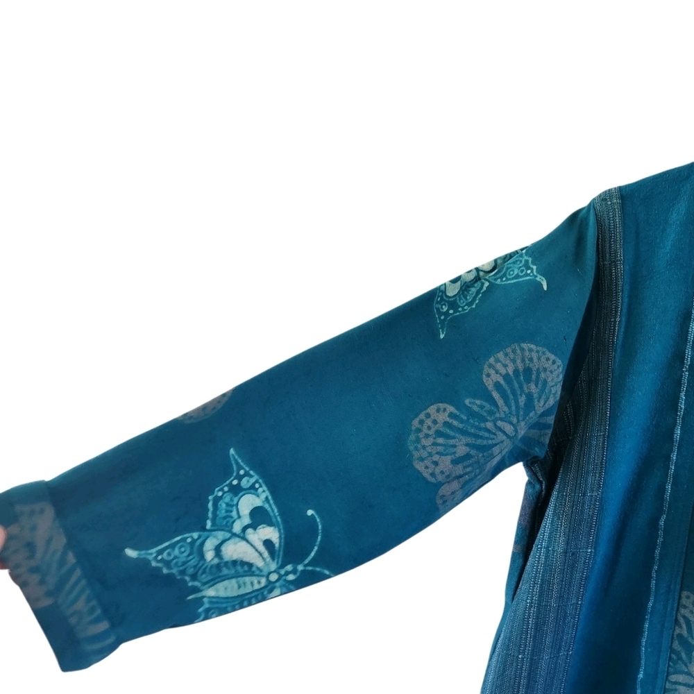 Wild Thing Wild Woman Cotton Button Long Jacket Blue Butterfly Size S M Pockets - Picture 4 of 9